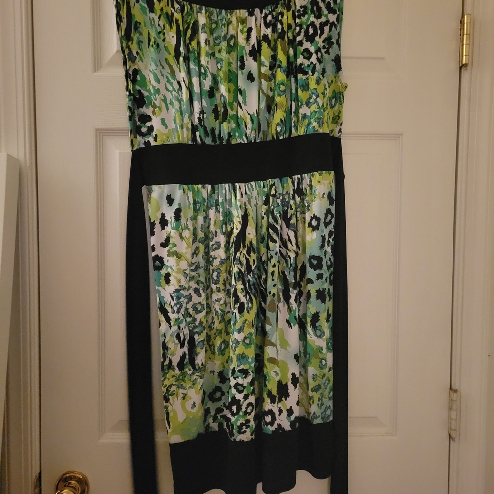 Aa Studio Strapless Green Floral & Black Trim Midi Dress